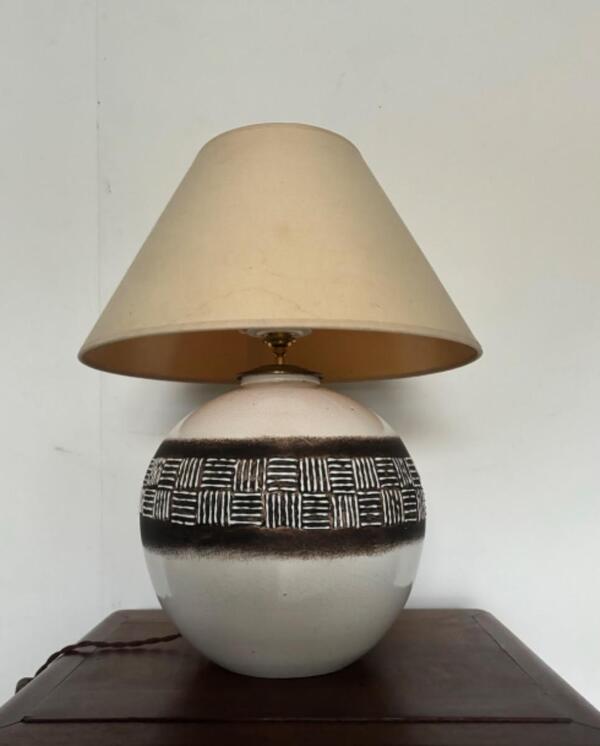 Keramos (attribué) lampe en ceramique craquélée et decor de frises geometriques vers 1930