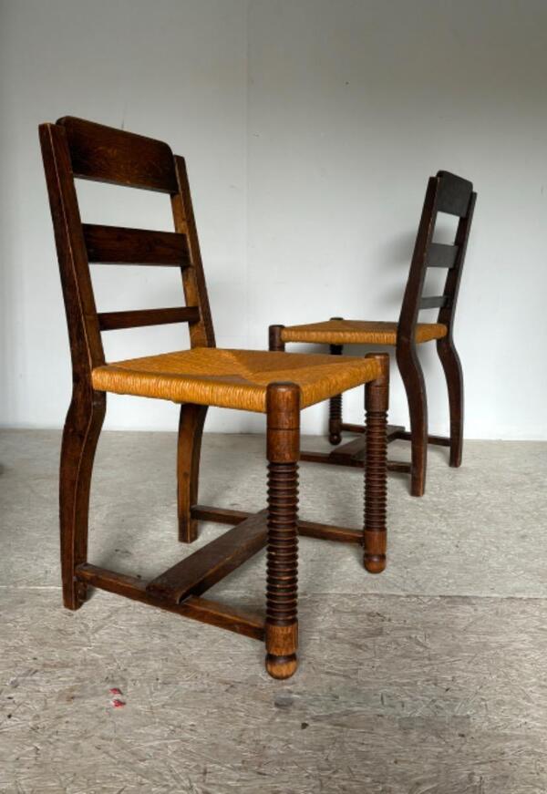 Victor Courtray ( 1896 - 1987 ) suite de 6 chaises Neorustique vers 1940